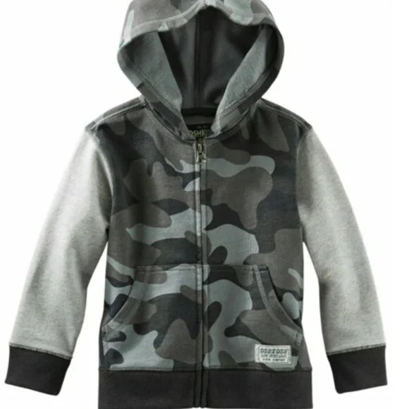 Oshkosh B'gosh Baby Bos French Terry Cardigan Hoodie Jacket Beige Camouf… - Picture 5 of 5